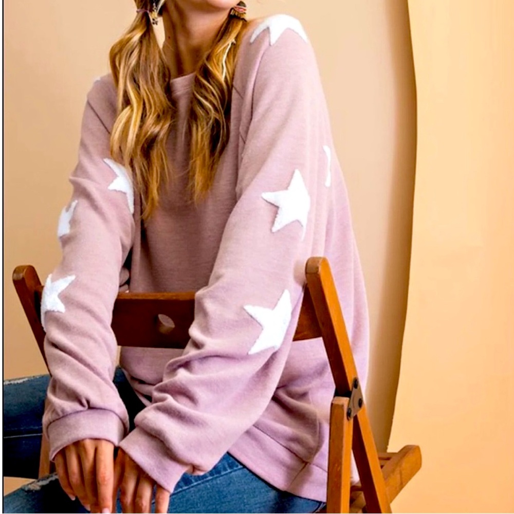 🎉SALE🎉 🆕🩷EASEL: MAUVE Hacci Grey Knit Star Top SMALL
